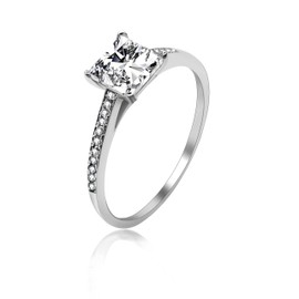 Uloveido 925 Sterling Silver Princess Brilliant Cut Simulated Diamond Solitaire Rings 4-Prong Set CZ Engagement Promise Ring Rhodium Plated 2g Size 7 LJ078