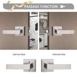 Probrico 1 Pack Satin Nickel Passage Door Levers for Closet and Hallway, Square Interior Non-Locking Keyless Door Handles, Reversible for Left Right Sided Doors