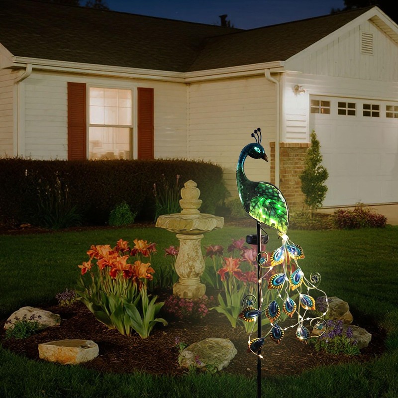 CBAXEAXM Solar Peacock Garden Stake Lights Outdoor, Waterproof Metal Glass