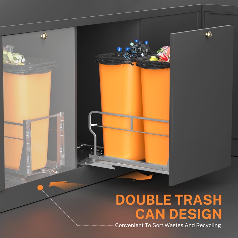 YJHome Pull Out Trash Can Under Cabinet with Soft-Close Slides,