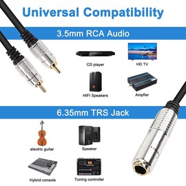 XMSJSIY 6.35mm to 2 RCA Splitter Cable, 6.5mm 1/4" Female TRS to Dual RCA Male Stereo Audio Connector Wire Adapter-50cm