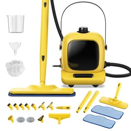 Steam Cleaner with 21 Accessories,1500W Heavy Duty Steam Cleaner,Pressurized Handheld Steamer for Cleaning for Floors,Cars,Furniture,Tiles, Kitchen,Grout and More,Free Move–Backcarry or Drag