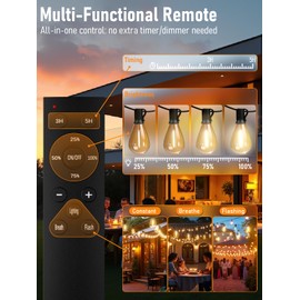 luckystyle 100FT LED Outdoor String Lights with Remote, 35+ 1 Shatterproof Bulbs Waterproof and Dimmable Patio Lights for Porch, Garden, Backyard, Deck, Balcony, 2700K Hanging Lighting