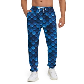 INZVKJLU Men Fish Scales Pants Sweatpants Joggers Pant Sports Scales Pants Royal Blue X-Large