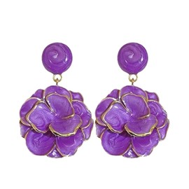 YISXVD Vintage Drip Oil Camellia Flower Stud Earrings for Women Enamel Rose Petal Floral Drop Dangle Earrings Wedding Prom Bridal Jewelry (Violet)