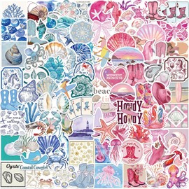 100 Pcs Coastal Cowgirl Stickers， Aesthetic Beach Ocean Decals(Coast)