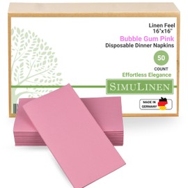 SimuLinen Bubble Gum Pink Dinner Napkins Paper Disposable & Decorative –Dinner Napkins with Linen-feel, Cloth-Like & KOSHER for Weddings, Shower Napkins – Size: 16”x16” – Box of 50