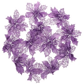 DEARMAMY Pack of 12 Artificial Christmas Star with Glitter Purple Hollow Flowers for Christmas Tree Wedding Party Wreath Garland DIY