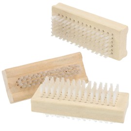 com-four® 3 x Wooden Hand Brush, Hand Wash Brush, Double-Sided Cleaning Brush for Hands and Fingernails (Pack of 3, Light Brown)