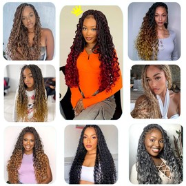 LIYATE 18 Inch Goddess Box Braids Crochet Hair for Women 7 Packs Boho Crochet Braids Pre looped Synthetic Bohemian Braids Crochet Braiding Hair Extension, 1B/30