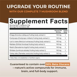 Sacred 7 Mushroom Powder Supplement, 7-in-1 Blend (7 Month Supply) | Immune Defense, Focus & Energy Support | Coffee Enhancer | Lion’s Mane, Reishi, Chaga | Organic 100% Fruiting Body Extract