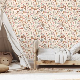 Woodland Mushroom Wallpaper Boho Mushroom Wall Paper Boho Nursery Decor Stickers Woodland Wall Decals Botanical Mural Wallpaper for Kid Room Bedroom Nursery Cabinet Decor