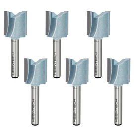 KEENTECH Carbide Tipped Double Flute Straight Router Bit 6Pcs, 1/4 Inch Shank Router Bit with Heat Resistance Coating 3/4" Dia. Cutting Depth 3/4" for Woodworking Grooving, Dadoing, Edge Profiling