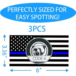 3PCS Thin Blue line Sticker Code 4, American Flag Thin Blue Line Car Decal, Police Support Stickers, American Flag Thin Blue Line Decal, for Cars Trucks Window Laptop