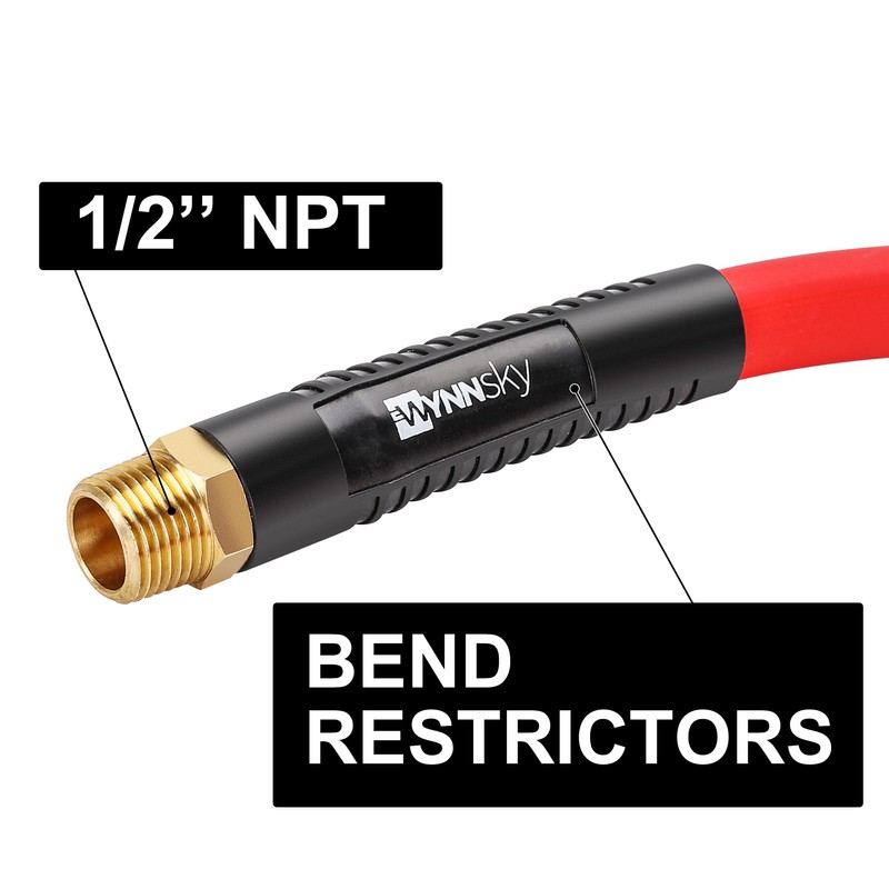 WYNNsky 1/2'' Air Hose 50FT with 1/2’’ NPT Threads, Hybrid