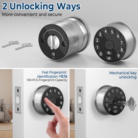 FITNATE Keypad Door Knob Lock, Electronic Door Handle with Keypad and Key, Automatic Locking, User Managed, 100 Codes, for Office, Warehouse, Bedroom, Garage, Silver