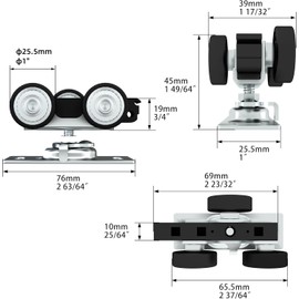 JUBEST Pocket Door Rollers Assembly, Commercial Grade Sliding Door Rollers Replacement, Top Mounted Pocket Door Hangers, 2 Pack