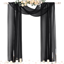 Socomi Wedding Arch Draping Fabric 29" x 20Ft 1 Panel Black Sheer Outdoor Curtain Drapes Extra Long for Wedding Ceremony Birthday Party Decoration