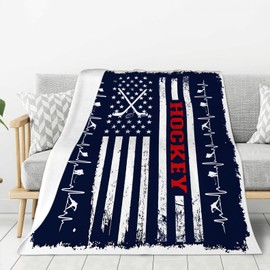 Hockey Blanket Navy Blue American Flag Throw Blanket Cozy Fleece Flannel Plush Bedding Ice Hockey Gifts for Boys Girls Men Women Youth Kids for Couch Sofa Bed Decor 40"X50"