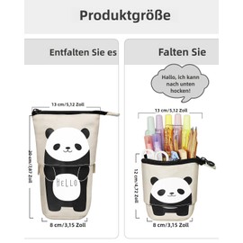 MIILLPOP Pencil Case Zip, 2-in-1 Pencil Case and Stand Case, Telescopic Pencil Case, Cute Panda Pencil Holder for School, Home, Office Supplies, black, Animal theme