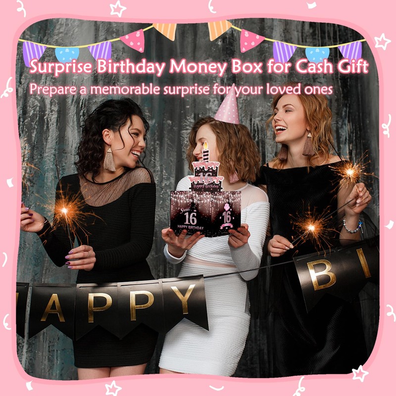 Meiidoshine Sweet 16th Birthday Money Box for Cash Gift, Surprise