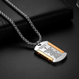 OIDEA Necklace with Jesus Dog Tag Cross Pendant: Dog Tag Prayer Bible Cross Pendant Stainless Steel for Men Women Jesus Vintage Crucifix with Chain Wheat Chain Gold/Black/Silver, Stainless Steel