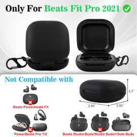 XCZNAGS Silicone Protective Case Cover for Beats Fit Pro (2021), Shockproof Soft Case with Carabiner, Wireless Charging Supported (Black)