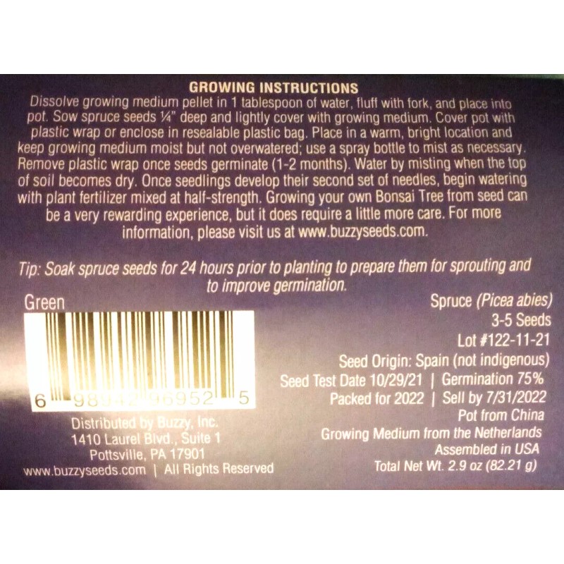 Buzzy Bonsai (Spruce - Picea Abies) Complete Grow Kit