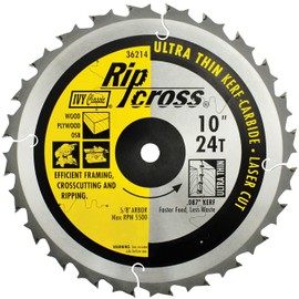 IVY Classic 36214 Ripcross 10" 24 Tooth Ultra Thin Kerf Carbide Circular Saw Blade with 5/8" Diamond Arbor, 1/Card