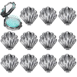 12 Pcs Foldable Travel Hair Brushes, Mini Shell-Shaped Hair Combs with Mirrors, Compact Pocket Hair Massage Brushes, Cute Makeup Mirror Set for On-the-Go Use
