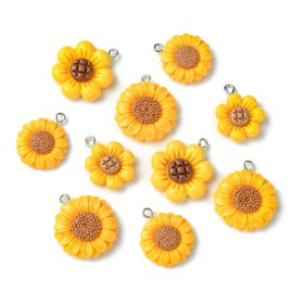 UR URLIFEHALL 40 Pcs Resin Sunflower Charms Flatback Yellow Floral Dangle Charms for DIY Jewellery Making Crafts Keychains Bracelets