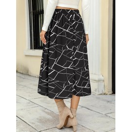 BERYDRESS Berydres Midi Skirts for Women Trendy Summer Elastic High Waisted Casual Fall A Line Skirts with Pockets(L,6272-Black Stripe)