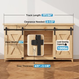 ZEKOO 7FT Super Mini Sliding Barn Door Hardware Kit for Double Door Cabinet, Small Barn Door Hardware Track Kit for TV Stand, Cupboards, Storage Cabinets, Wardrobes, J Shape Hanger (No Cabinet)