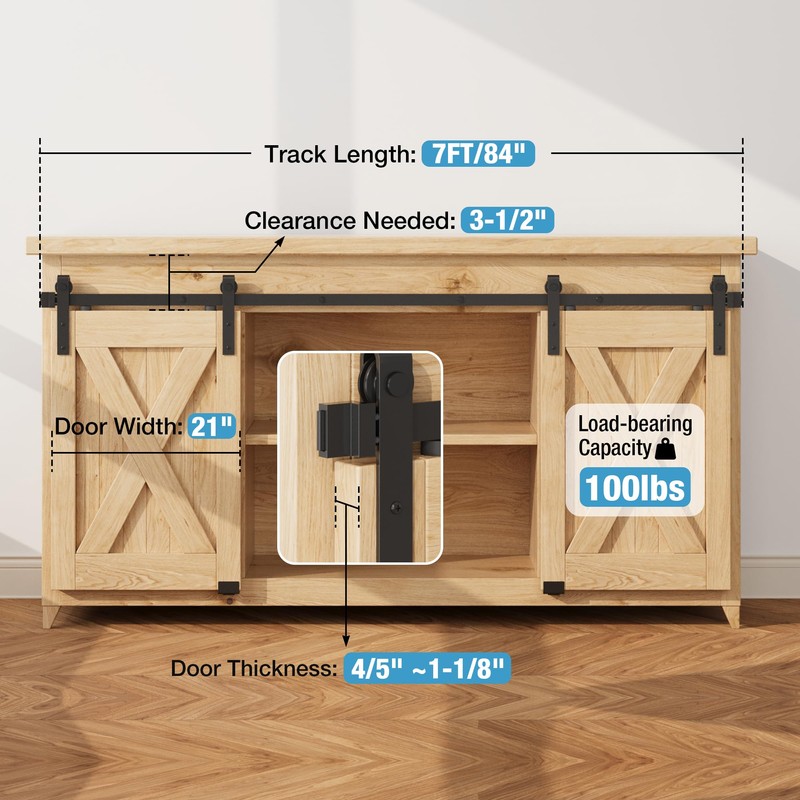 ZEKOO 7FT Super Mini Sliding Barn Door Hardware Kit for