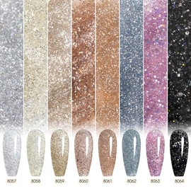 CANNI Gel Polish Glitter Gel Nail Polish Set, 8 Colors Glitter Nail Gel, Champagne Silver Rose Gold Pink Black Shiny Glitter Gel U V LED Soak Off Diamond Glitter Manicure Kit Gift for Women Girls