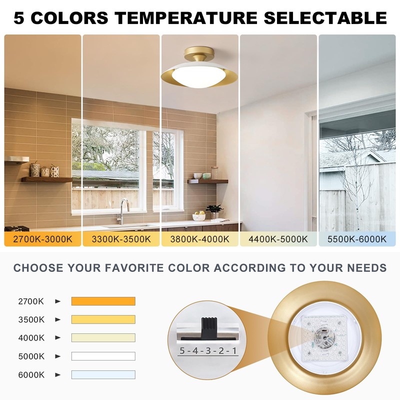YURNYQ Dimmable White and Gold Flush Mount Ceiling Light Modern