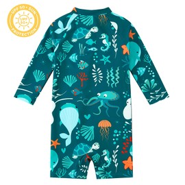 Baby Boy Swimsuit UPF 50+ Sun Protection, Baby Boys Rash Guard, Baby Beach Essentials, Toddler Bathing Suit Boy (Dark Green, 9-12 Months)