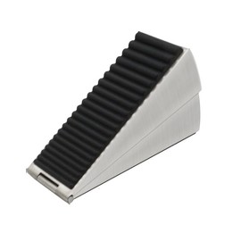 Heavy-Duty Metal and Rubber Door Stop, Movable Wedge, 0.5-2.5 in Door Gaps (Stainless Steel Color)