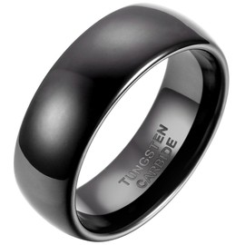 JewelryWe 8mm Black IP Comfort Fit Classic Dome Men's Ladies Unisex Tungsten Carbide Ring Anniversary/Engagement/Wedding Band : UK Size - Z+1