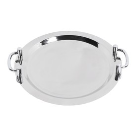 Stainless Steel Buffet Plate Bright Mirror Finish Serving Tray with Handle for Hotel Restaurant Banquet Circular (Diameter 40cm/15.75in)