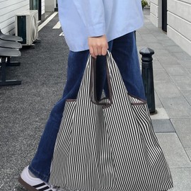 Formemory Eco Bag, Shopping Bag, Eco Bag, Foldable, Convenience Store, Registry, Eco Bag, Stylish, Shopping Bag, Handbag, Shoulder Bag, Large Capacity, Durable, Storage, Compact, Washed, white black