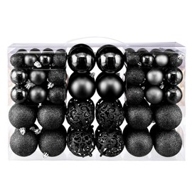 Taeku Christmas Baubles Set, 100 Pieces Christmas Tree Decorations, Plastic, Matt, Glossy, Christmas Tree Baubles, Christmas Tree Decorations, Pendants, Christmas Decoration, Diameter 3-6 cm (Black)