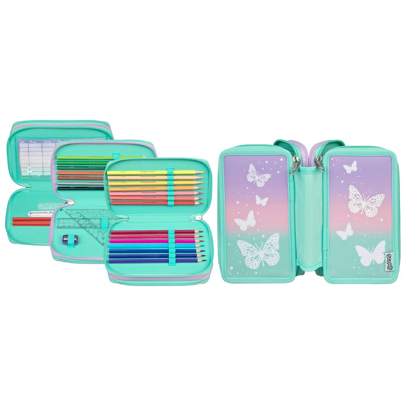 Scooli - Tripledecker Butterfly Wishes Pencil Case - Large Pencil