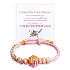 To My Granddaughter Bracelet "A Link That Can Never Be Undone"Peach Blossom Bracelet,Adjustable Braided Bracelet for Women, Inspirational Birthday Jewelry Christmas Stocking Stuffers for Women (Pink Knot)