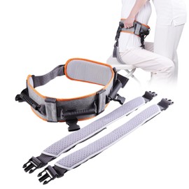 OUWERALL Gait Belt with 7-Pivot Handle - Lift Assist Technology Reduces Caregiver Strain 40%, Strap Quick Release Buckle，Detachable Thigh Belt (Orange, L)