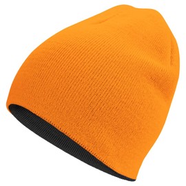Rosoz Reversible Unisex Knitted Winter Beanie Skull Cuffed Warm Soft Hat for Men and Women Ski Watch Cap Black/Orange