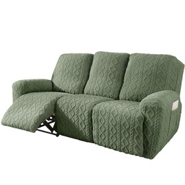 vctops 8 Pieces Geometric Jacquard Plush Recliner Sofa Covers Soft Fuzzy Fluffy 3 Seats Couch Cover Anti-Slip Sofa Slipcover Furniture Protector with Elastic Bottom for Kids Pet(Green,3 Seat)