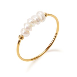 PERLVOYA Dainty Gold Pearl Ring for Women, 18K Gold Plated with AAA Freshwater Pearls, Minimalist Stackable Band, Elegant Everyday Jewelry Gift (10)