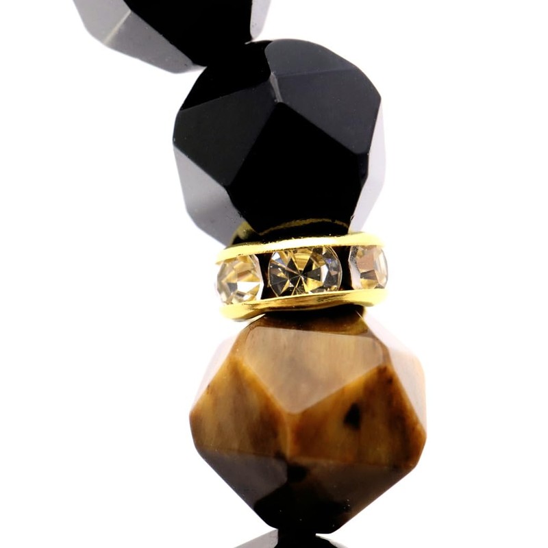 Gold Stone Tiger Eye Onyx Bracelet, Men's Star Cut, 0.4