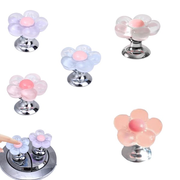 5PCS Multicolour Cute Flower Shaped Toilet Buttons，Toilet Button Pusher for